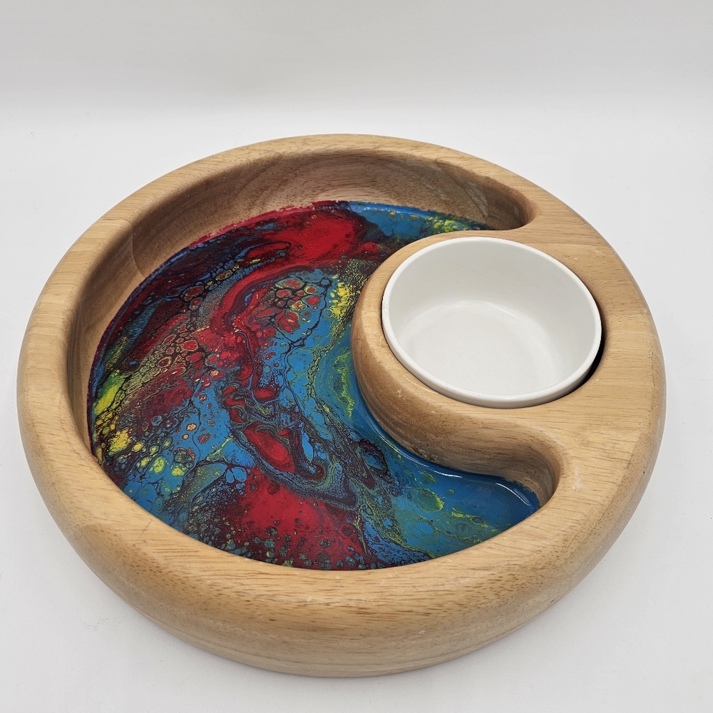 Crate & Barrel wooden chip and dip platter 